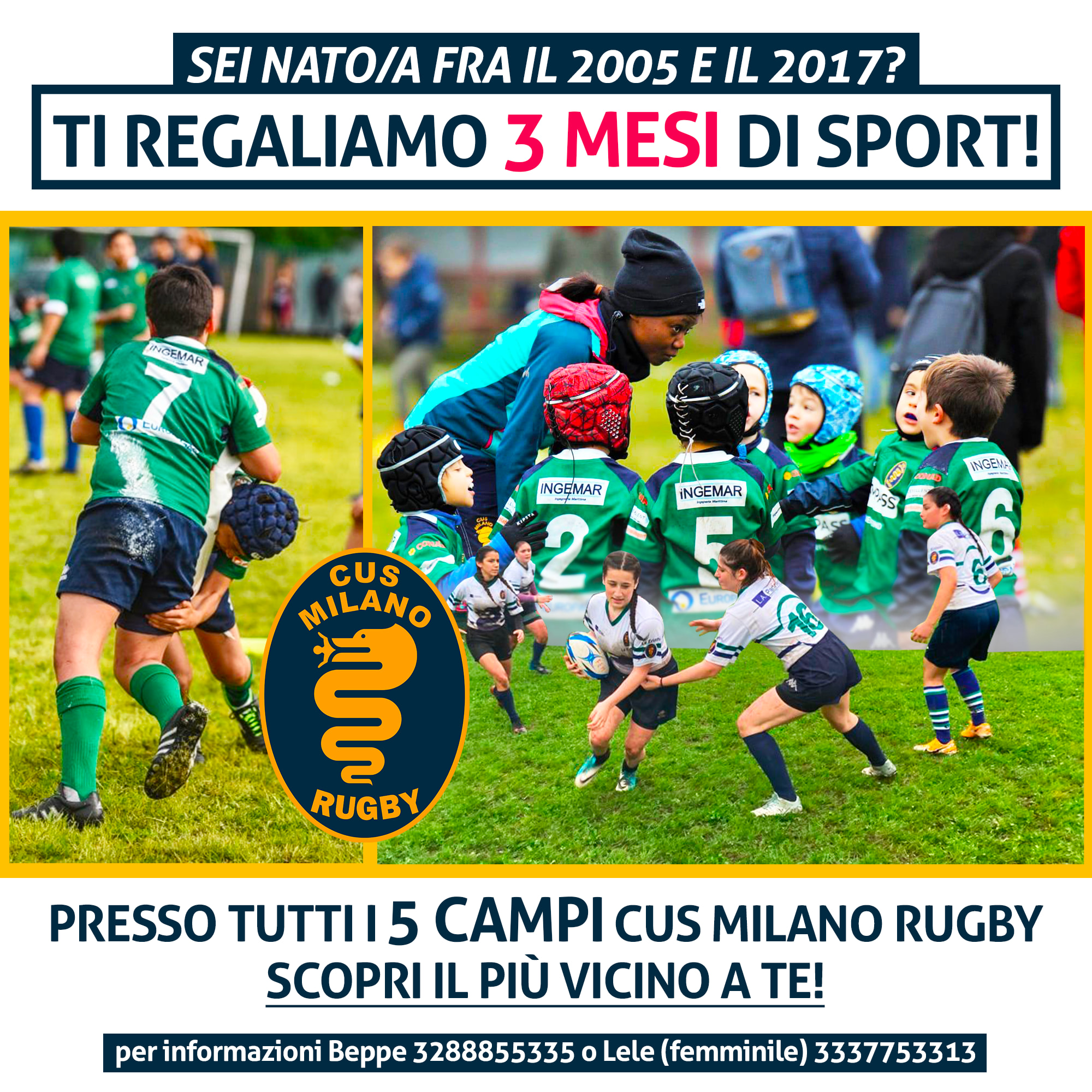 locandina, cus milano rugby regala 3 mesi di sport sui suoi campi per maggio, giugno e settembre